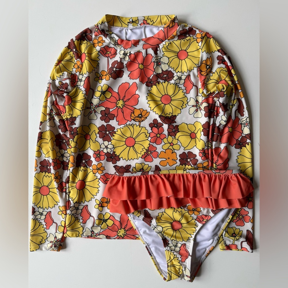 Rock Your Kid Girls 60s Floral Rashguard Two-Piece Set - Size 12